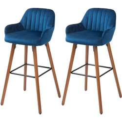 Set 2 Sgabelli da Cucina in Velluto con Schienale e Braccioli Blu Scuro - Homcom