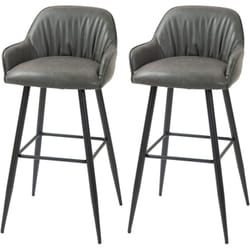 Set 2 Sgabelli da Cucina Alti in Finta Pelle pu con Poggiapiedi Grigio - Homcom