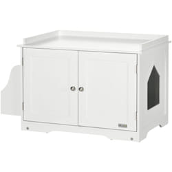 Mobile Lettiera Chiusa 2 Ante con Divisorio Regolabile 86x48x52cm Bianco - Pawhut