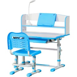 Banco per Bambini 6-12 Anni con Luce led, Leggio e Portapenne Azzurro - Homcom