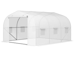 Serra per Orto con 6 Finestre e Porta a Rullo in Acciaio e pe Bianco - Outsunny