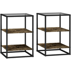 Homcom - Set 2 Tavolini Bassi da Soggiorno a 3 Livelli con Piano in Vetro Marrone