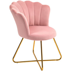 Homcom - Sedia Imbottita Ergonomica con Schienale a Petalo Vellutato Rosa e Oro