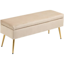 Homcom - Panca Contenitore Imbottita da 30.5L in Tessuto Effetto Velluto Beige