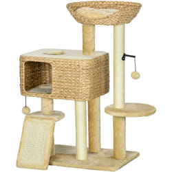 Torre per Gatti con Casetta Trespolo e Pallina 60x40x98 cm Marrone Beige - Pawhut