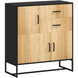 Mobile Multiuso con 3 Armadietti e 2 Cassetti Nero e color Legno - Homcom