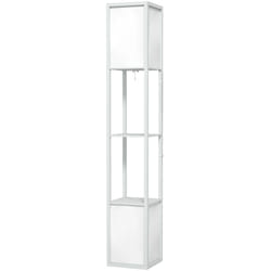 Homcom - Lampada Moderna da Terra 2 Paralumi e 2 Ripiani Lampadine E27 Bianco