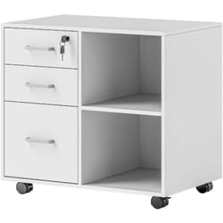 Cassettiera per Ufficio con 3 Cassetti, Serratura e Chiavi, Bianco - Homcom
