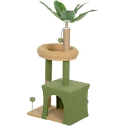 Torre per Gatti con Casetta, 2 Palline e Lettino Verde e Marrone - Pawhut