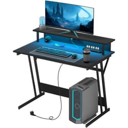 Homcom - Scrivania pc con Luci led e Supporto Monitor in Legno e Acciaio Nero