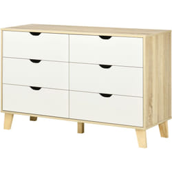 Cassettiera in Legno di Pino a 6 Cassetti 120x40x76 cm Bianco e Rovere - Homcom