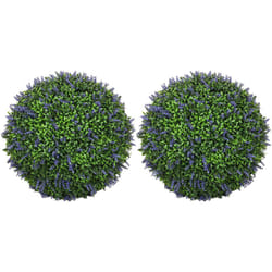 Homcom - Set di 2 Piante Finte a Sfera con Fiori di Lavanda Ø42cm Verde e Viola