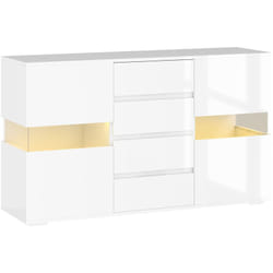 Mobiletto Moderno con led Regolabile, 2 Armadietti e 4 Cassetti, Bianco - Homcom