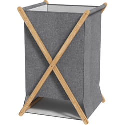 Homcom - Cesta Porta Biancheria 55L Pieghevole in Tessuto e Bambù, Legno e Grigio
