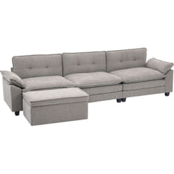 Divano Moderno Angolare e Modulare con Pouf Contenitore Ciniglia Grigio - Homcom