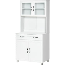 HOMCOM Credenza Cucina a 2 Armadietti, Ante in Vetro e Mensole Regolabili Bianco