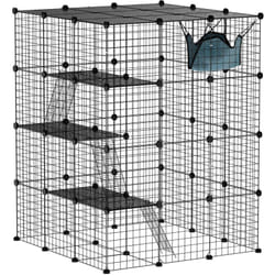 Pawhut - Gabbia per Gatti Modulabile a 4 Livelli e 5 Porte in Acciaio e pp Nero