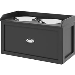 Pawhut - Portaciotole per Cani Rialzate in Acciaio Inox e Legno con Cassetto Nero