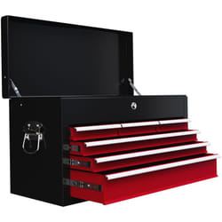 Cassetta Porta Attrezzi in Acciaio con Serratura 60x26x34 cm Nero e Rosso - Homcom