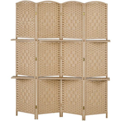 HOMCOM Divisorio per Ambienti a 4 Pannelli Pieghevole con Mensole 160x170 cm