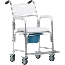 Sedia Comoda per Anziani 3 in 1 con Ruote e Secchio Rimovibile Bianco - Homcom