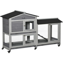 Pawhut - Conigliera in Legno 2 Livelli con Rete Protettiva 157.4x53x99.5 cm Grigio