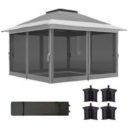 Gazebo Pieghevole 3.6x3.6m con Pareti a Rete Altezza Regolabile Grigio - Outsunny