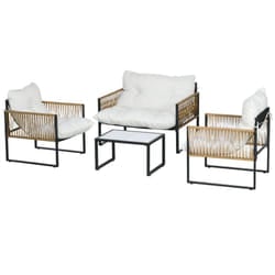 Outsunny - Set da Esterno 4 Pezzi in Rattan con Divanetto, 2 Sedie e Tavolino Nero