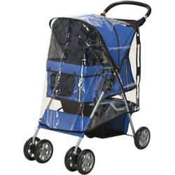 Pawhut - Passeggino Pieghevole per Cani con Copertura Antipioggia e Freni Blu