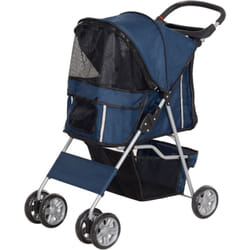 Pawhut - Passeggino Pieghevole per Cani Piccoli con Cestino e Portabicchiere Blu