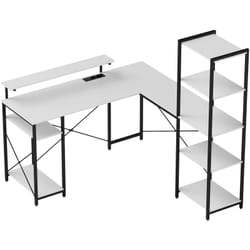 Scrivania Angolare con Prese usb Supporto Monitor Scaffale Bianco Nero - Homcom