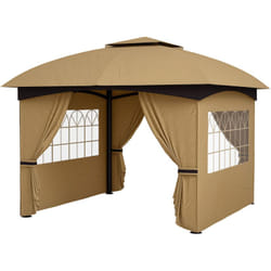 Outsunny - Gazebo da Giardino 3.4x3.4m con Tetto a 2 Livelli e Pareti Beige