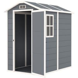 Capanno da Giardino in Resina con Pavimento e Porta 1.3x1.8m Grigio - Outsunny