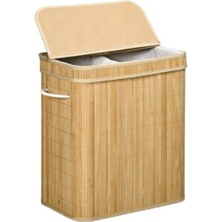 HOMCOM Cesto Porta Biancheria 90L con Coperchio e Manici a 2 Scomparti in Bambù