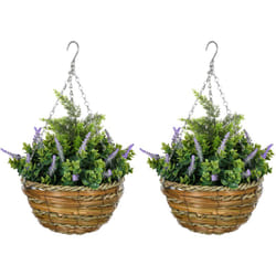 Outsunny - Set 2 Piante Artificiali con Vaso e Gancio Ø25x34 cm Verde Viola