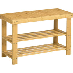 Scarpiera Bassa in Bambù con Panca e 2 Ripiani a Doghe 70x28x45 cm - Homcom
