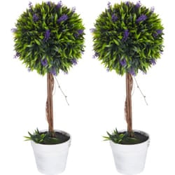 Homcom - Set 2 Piante Finte Verdi con Fiori di Lavanda e Vaso Ø24x60 cm