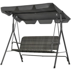Outsunny - Dondolo 3 Posti in Rattan pe con Tettuccio Regolabile Grigio