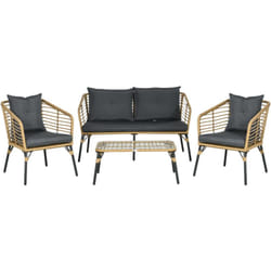 Outsunny - Set da Esterno 4 Pz con 2 Sedie, un Divano e un Tavolino Basso