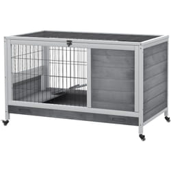 Pawhut - Gabbia per Conigli in Legno con 4 Ruote, Casetta e Rampa Grigio
