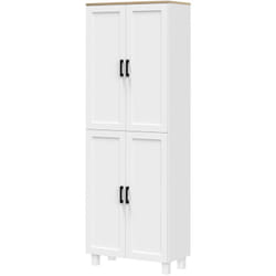 Mobile Dispensa Alto con 5 Ripiani Regolabili Bianco e color Legno - Homcom