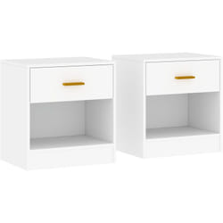 Homcom - Set 2 Comodini con Cassetto e Ripiano Aperto Moderni in Truciolato Bianco