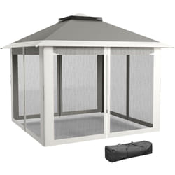 Gazebo da Giardino Regolabile in Altezza con Zanzariere Grigio Scuro - Outsunny
