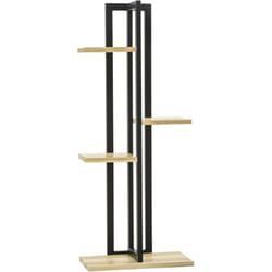 Outsunny - Scaffale Porta Piante a 4 Ripiani Industriale in Legno e Metallo Nero