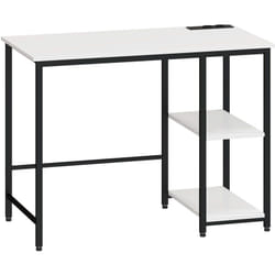 Homcom - Scrivania Moderna con Scaffali e Prese di Ricarica Bianco e Nero