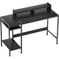 Homcom - Scrivania Moderna con Supporto per Monitor e 2 Ripiani Regolabili Nero