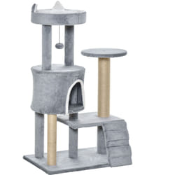 Torre per Gatti con Trespolo, Casetta, Rampa e Pallina Grigio - Pawhut