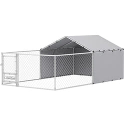 Kennel per Cani con Coperture Protettive e Ciotole Girevoli Argento - Pawhut