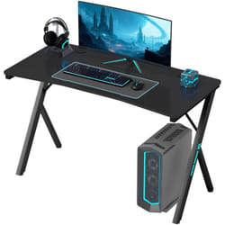 Homcom - Scrivania pc Gaming con Luci led rgb e Gambe a k in mdf e Acciaio Nero