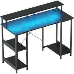 Homcom - Scrivania pc Reversibile Supporto Monitor, Prese Elettriche e Luci Nero
